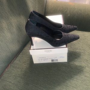 Coach black CC signature fabric heels